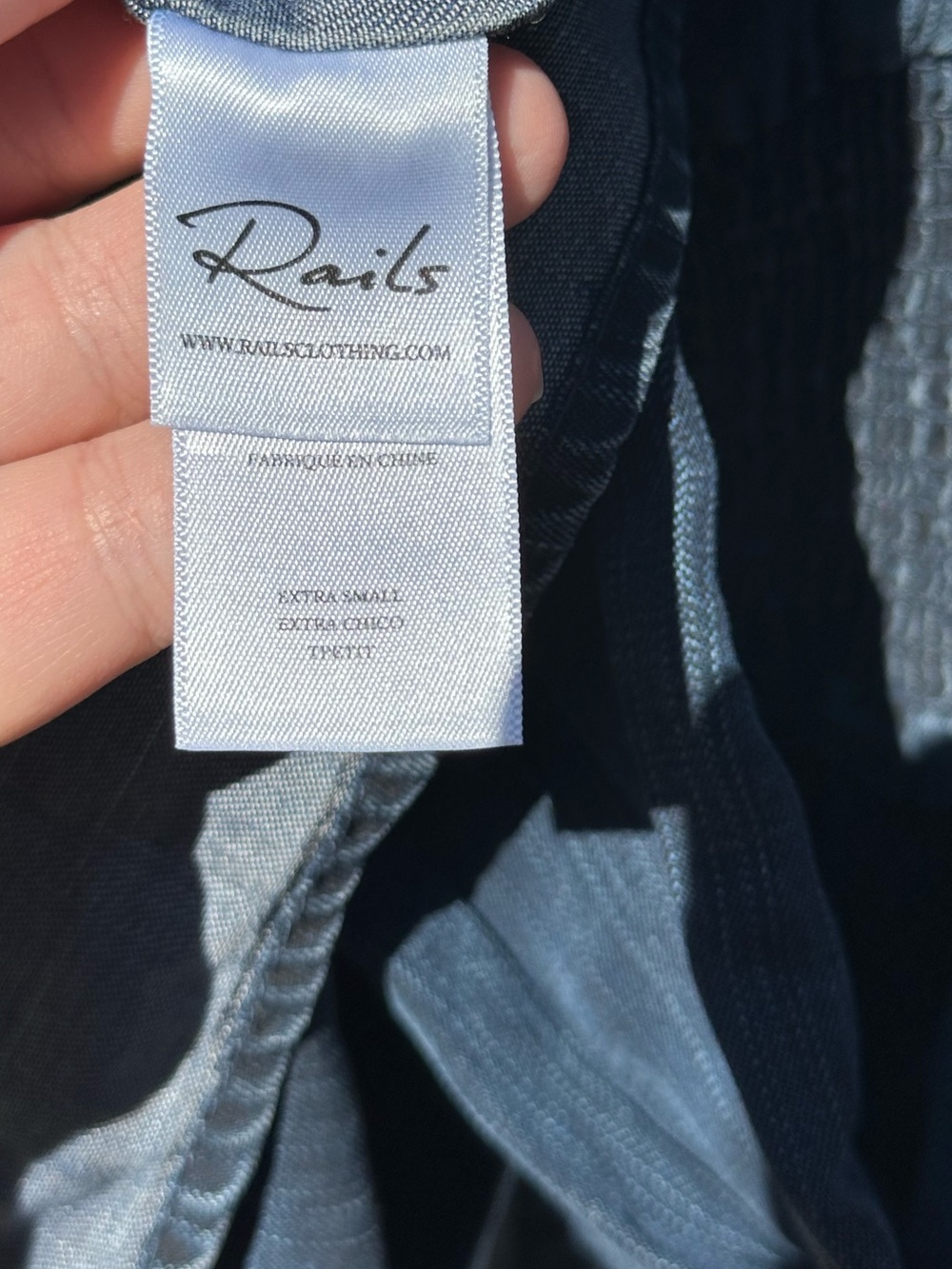 Rails Shawna Dark Vintage Tencel Denim Mini Dress XS Smocked Waist Ruffle Neck - Picture 7 of 11